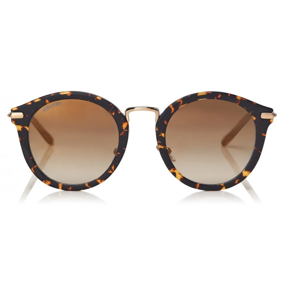 Jimmy Choo - Bobby - Dark Havana Round Frame Sunglasses with Gold Mirror Lenses - Jimmy Choo Eyewear - Avvenice