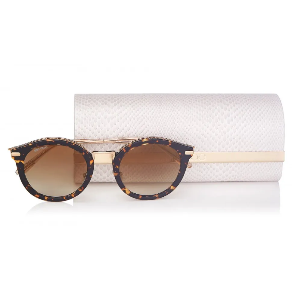 Jimmy Choo - Bobby - Dark Havana Round Frame Sunglasses with Gold Mirror Lenses - Jimmy Choo Eyewear - Avvenice