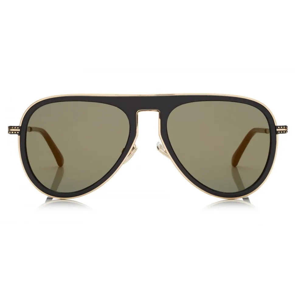 Jimmy Choo - Carl - Black Aviator Sunglasses with Gold Mirror Lenses - Jimmy Choo Eyewear - Avvenice