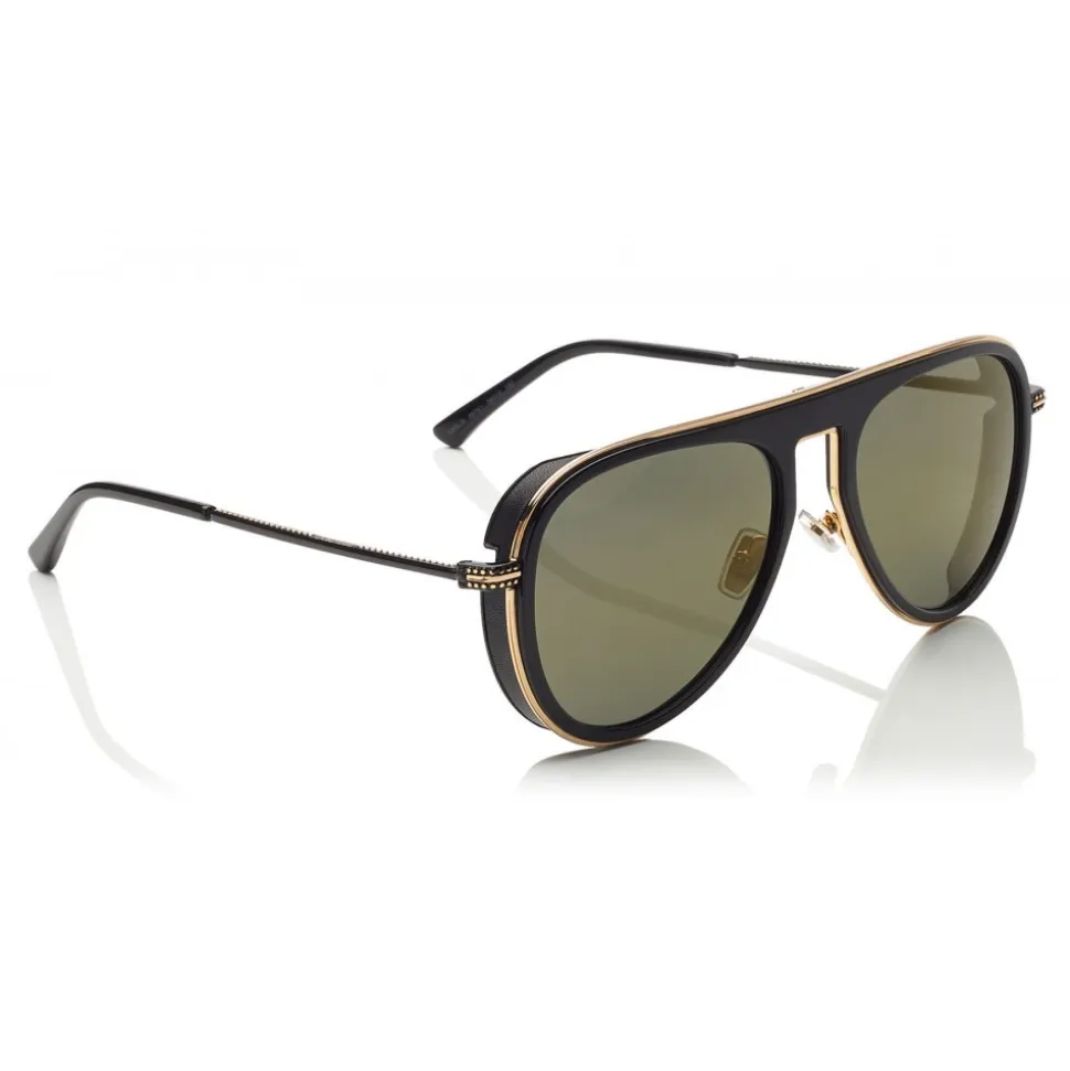 Jimmy Choo - Carl - Black Aviator Sunglasses with Gold Mirror Lenses - Jimmy Choo Eyewear - Avvenice