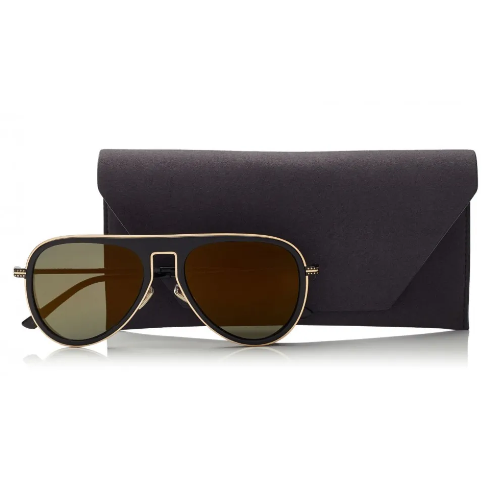 Jimmy Choo - Carl - Black Aviator Sunglasses with Gold Mirror Lenses - Jimmy Choo Eyewear - Avvenice