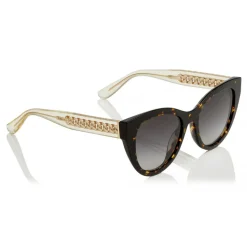 Jimmy Choo - Chana - Havana Acetate Cat-Eye Sunglasses with Rose Gold Chain Metal Detailing - Sunglasses - Jimmy Choo Eyewear - Avvenice