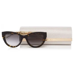 Jimmy Choo - Chana - Havana Acetate Cat-Eye Sunglasses with Rose Gold Chain Metal Detailing - Sunglasses - Jimmy Choo Eyewear - Avvenice