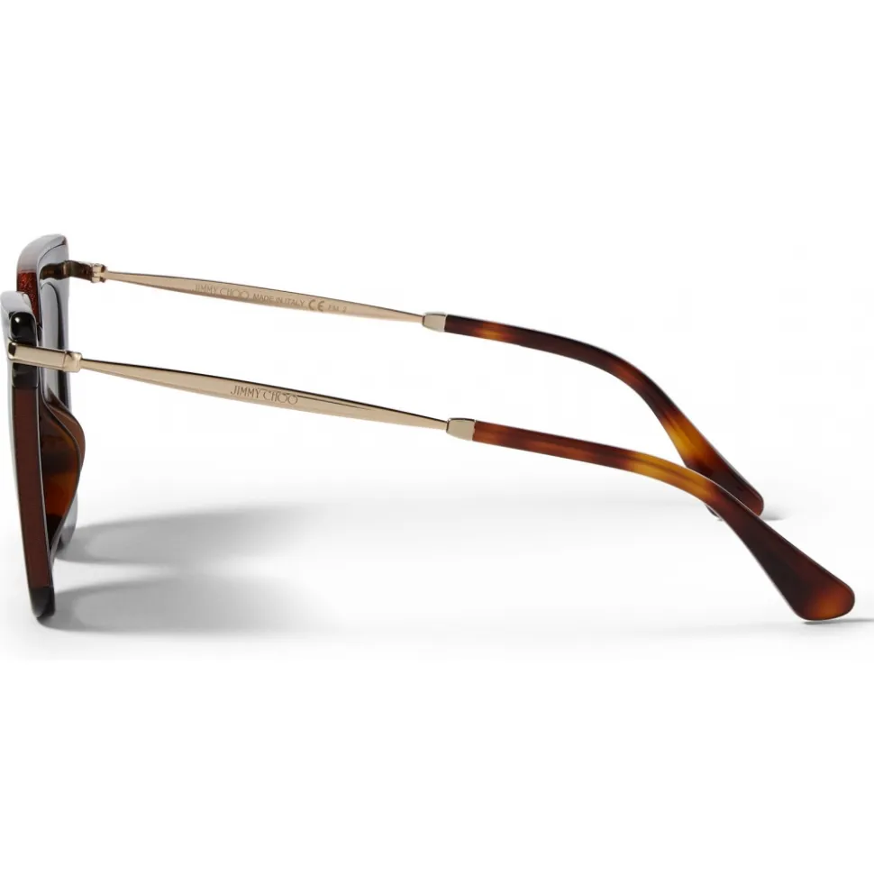 Jimmy Choo - Ciara - Brown Cat Eye Sunglasses with Rose Gold Temples - Jimmy Choo Eyewear - Avvenice