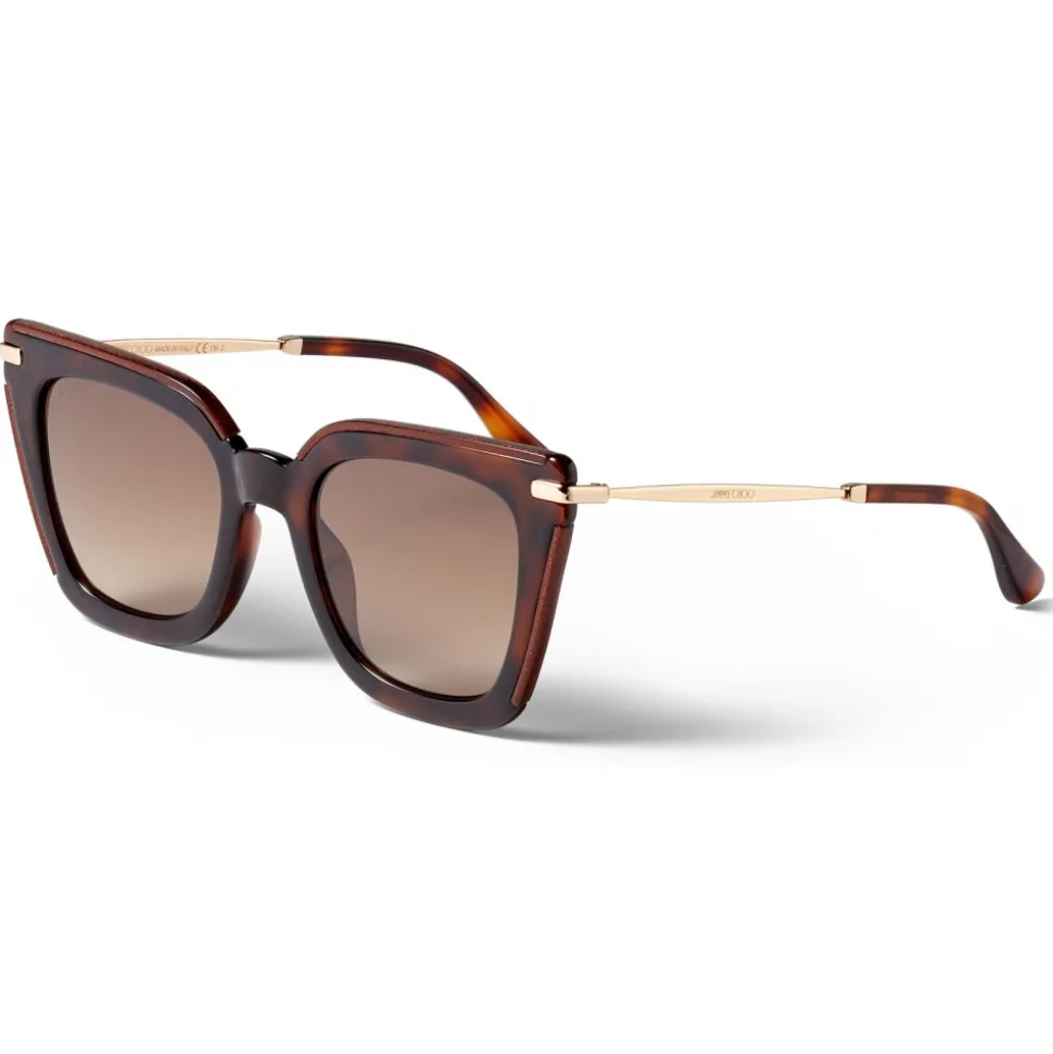 Jimmy Choo - Ciara - Brown Cat Eye Sunglasses with Rose Gold Temples - Jimmy Choo Eyewear - Avvenice