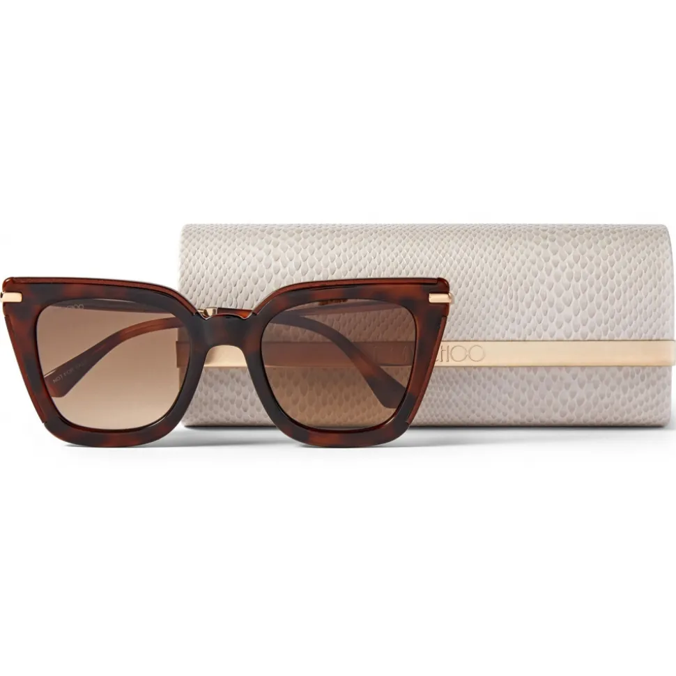 Jimmy Choo - Ciara - Brown Cat Eye Sunglasses with Rose Gold Temples - Jimmy Choo Eyewear - Avvenice