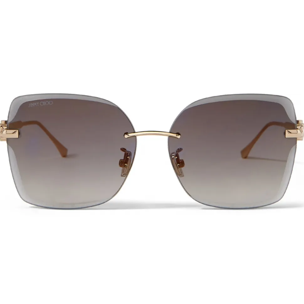 Jimmy Choo - Corin - Copper Gold Metal Square Sunglasses with Brown-Shaded Lenses - Avvenice