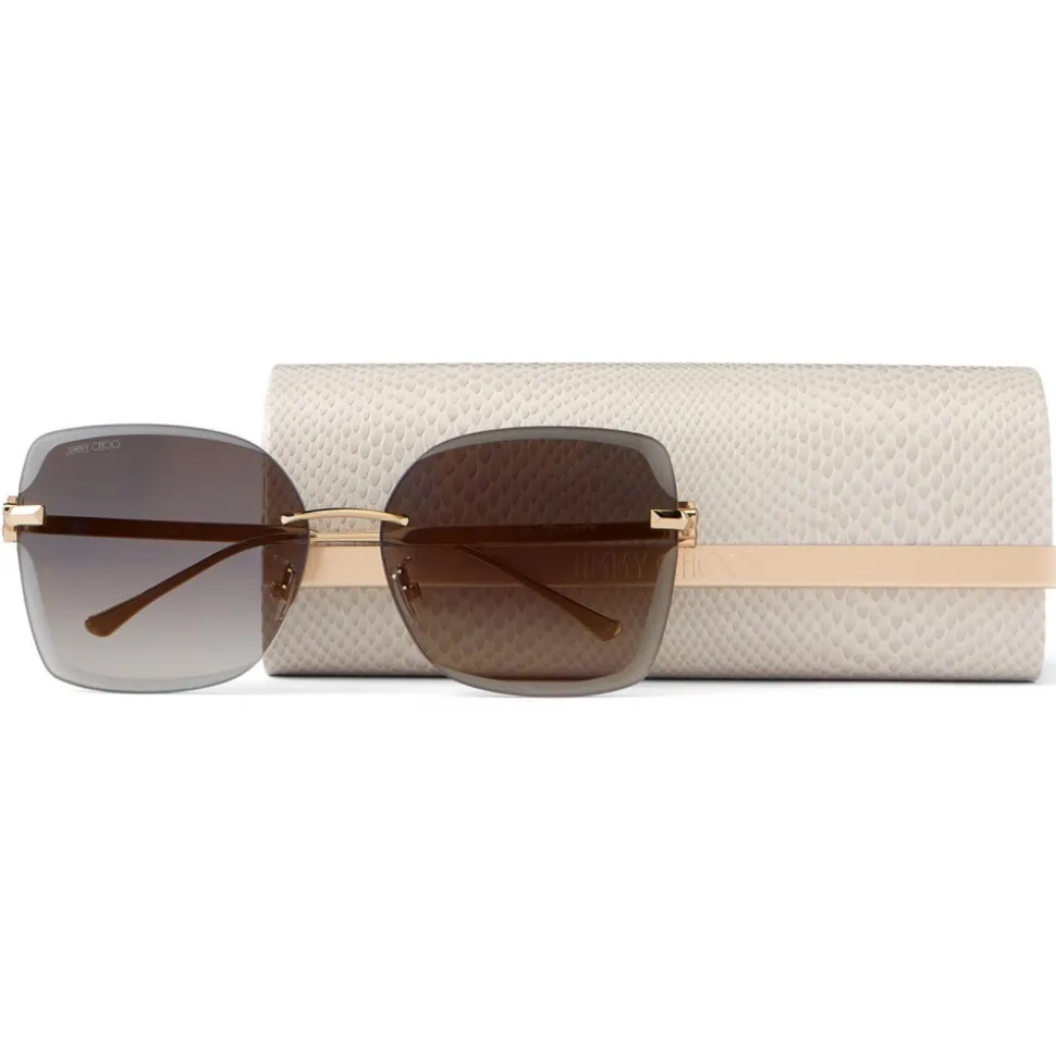 Jimmy Choo - Corin - Copper Gold Metal Square Sunglasses with Brown-Shaded Lenses - Avvenice