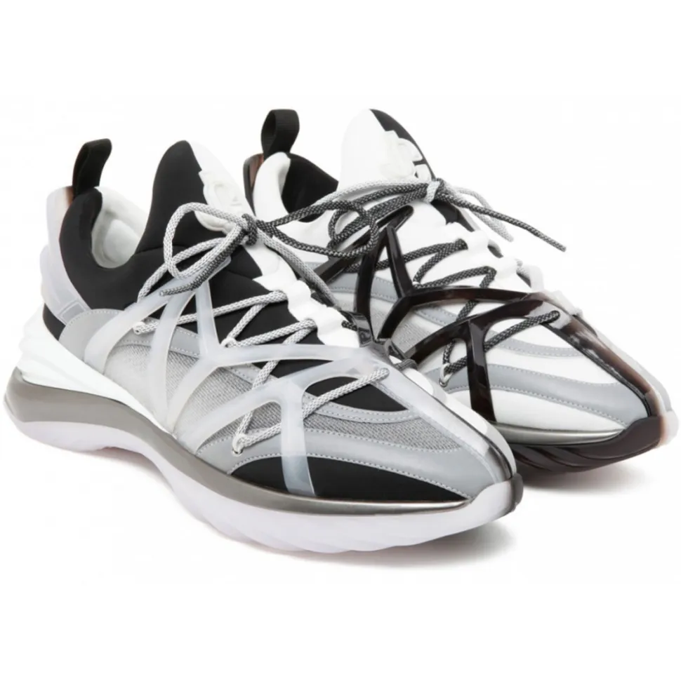 Jimmy Choo - Cosmos/M Calf Leather Low Top Sneakers - Black White Light Grey - Jimmy Choo Exclusive Luxury Collection - Avvenice