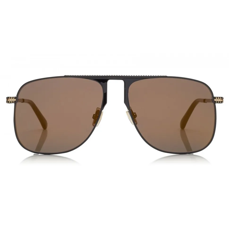 Jimmy Choo - Dan - Black Square Frame Sunglasses with Gold Mirror Lenses - Jimmy Choo Eyewear - Avvenice