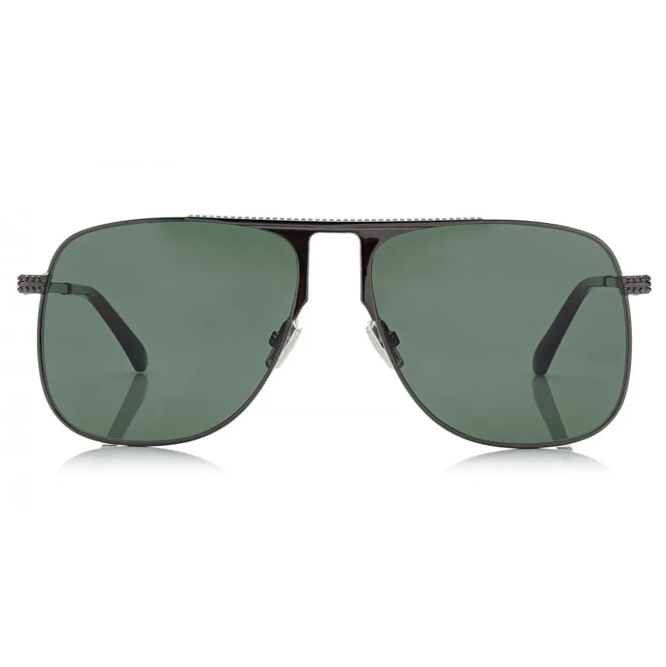 Jimmy Choo - Dan - Dark Ruthenium Square Frame Sunglasses with Green Lenses - Jimmy Choo Eyewear - Avvenice