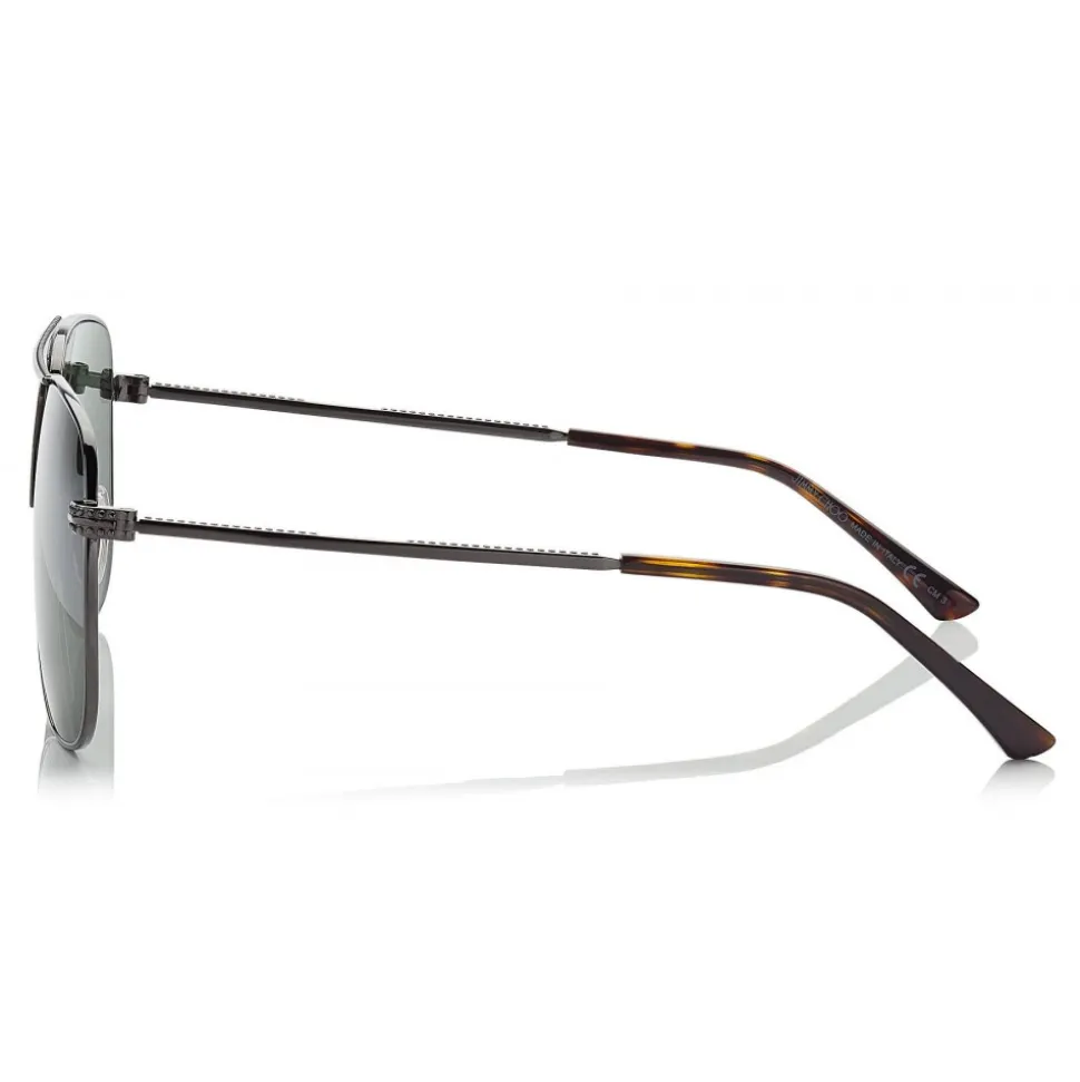 Jimmy Choo - Dan - Dark Ruthenium Square Frame Sunglasses with Green Lenses - Jimmy Choo Eyewear - Avvenice