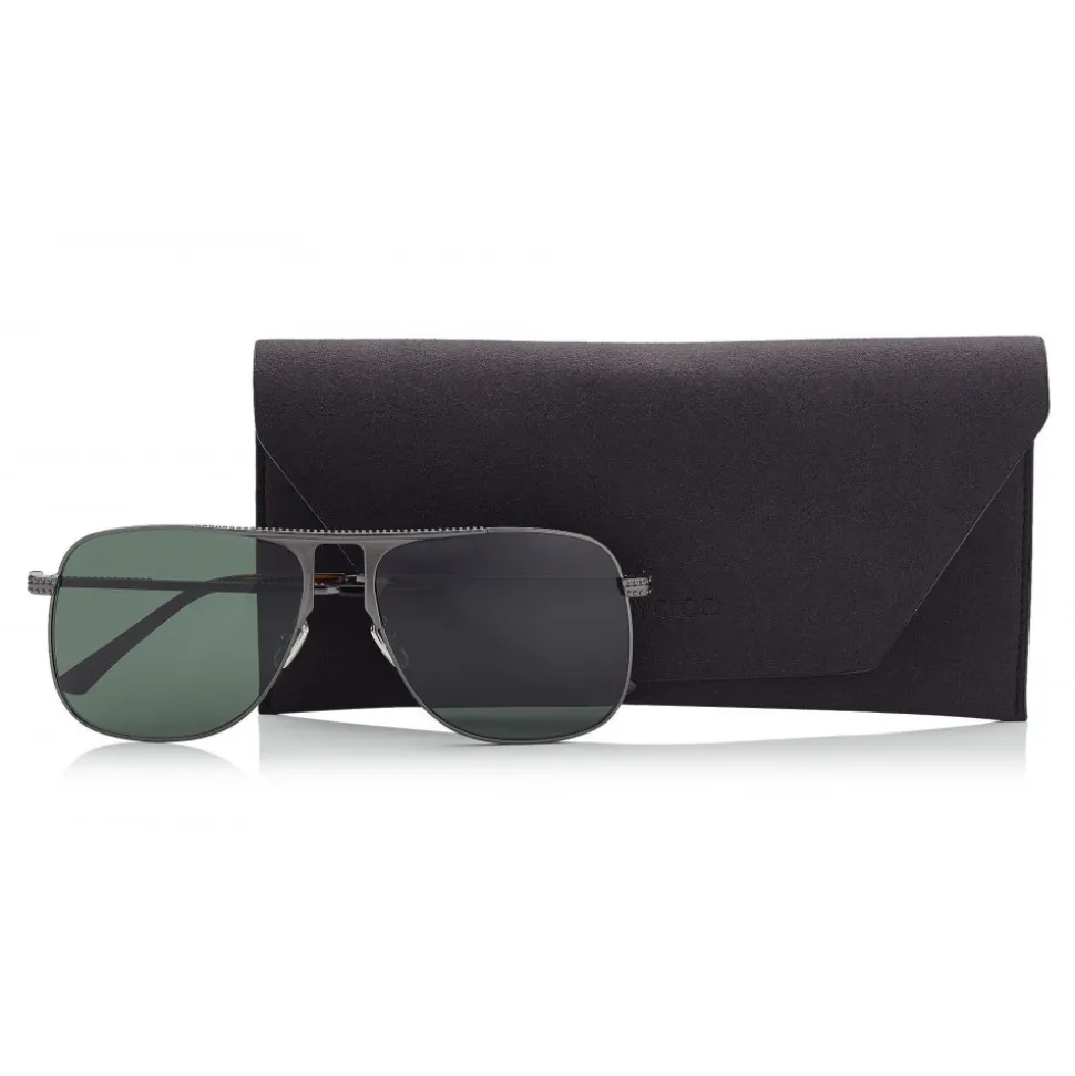 Jimmy Choo - Dan - Dark Ruthenium Square Frame Sunglasses with Green Lenses - Jimmy Choo Eyewear - Avvenice