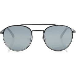Jimmy Choo - Dave - Black and Silver Oval Sunglasses with Mirror Lenses - Jimmy Choo Eyewear - Avvenice