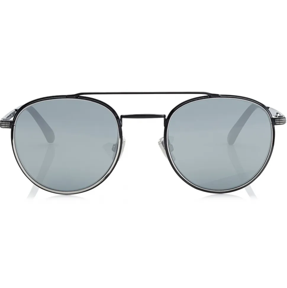 Jimmy Choo - Dave - Black and Silver Oval Sunglasses with Mirror Lenses - Jimmy Choo Eyewear - Avvenice