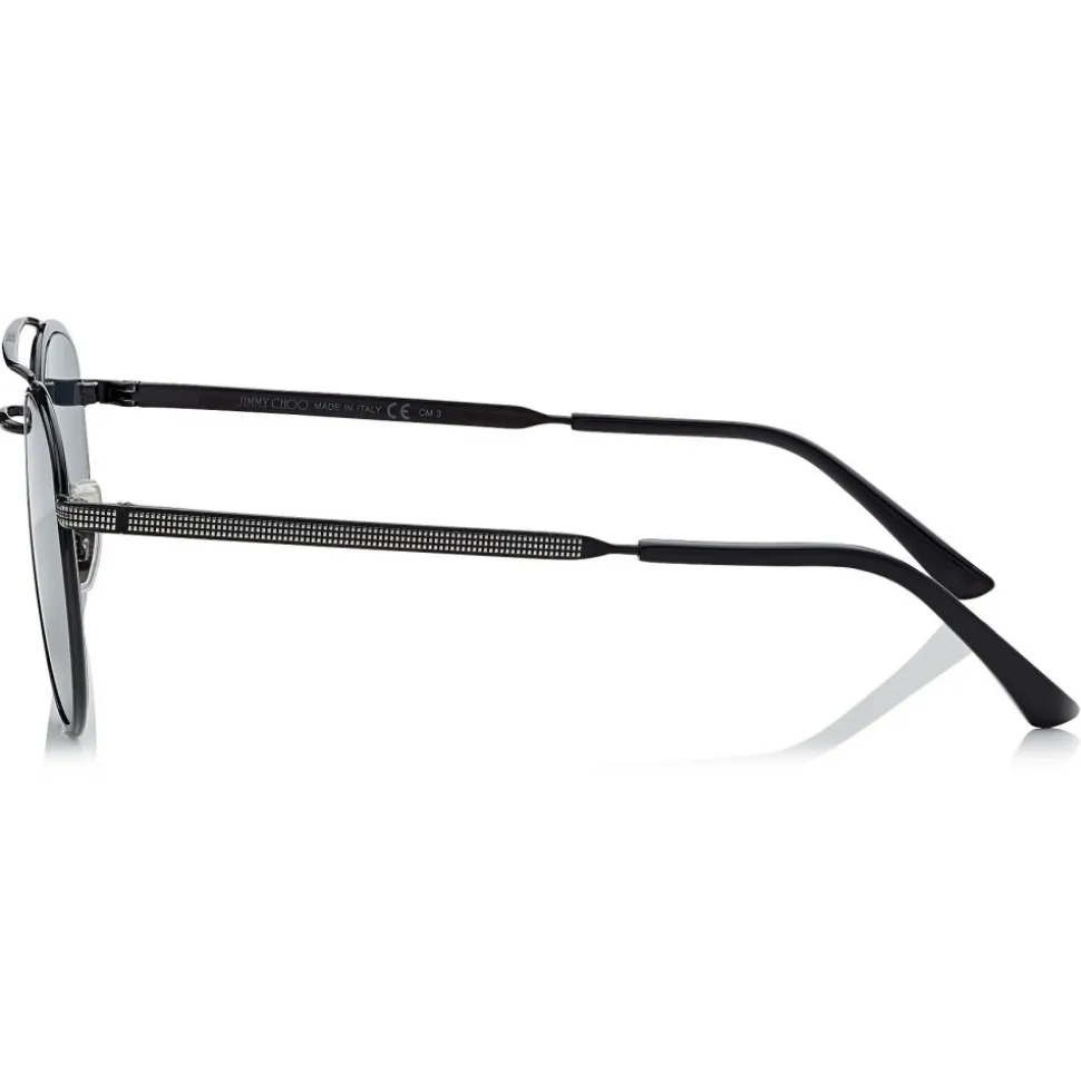 Jimmy Choo - Dave - Black and Silver Oval Sunglasses with Mirror Lenses - Jimmy Choo Eyewear - Avvenice