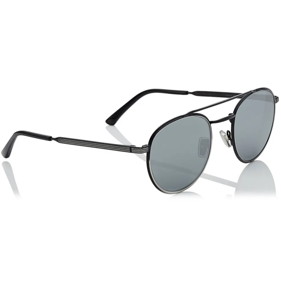 Jimmy Choo - Dave - Black and Silver Oval Sunglasses with Mirror Lenses - Jimmy Choo Eyewear - Avvenice