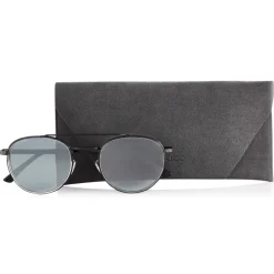 Jimmy Choo - Dave - Black and Silver Oval Sunglasses with Mirror Lenses - Jimmy Choo Eyewear - Avvenice