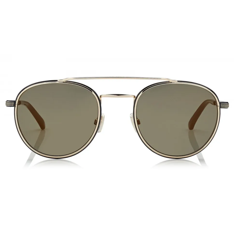 Jimmy Choo - Dave - Black and Gold Metal Aviator Sunglasses with Mirror Lenses - Jimmy Choo Eyewear - Avvenice