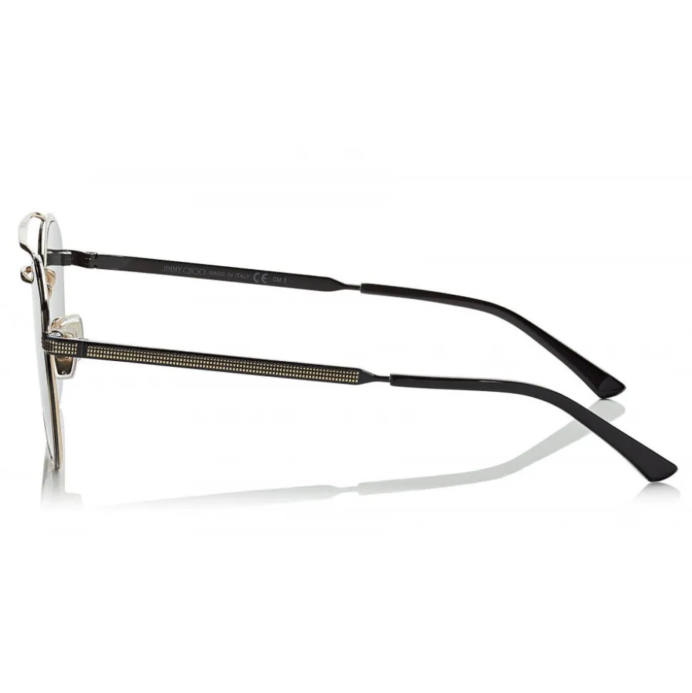 Jimmy Choo - Dave - Black and Gold Metal Aviator Sunglasses with Mirror Lenses - Jimmy Choo Eyewear - Avvenice
