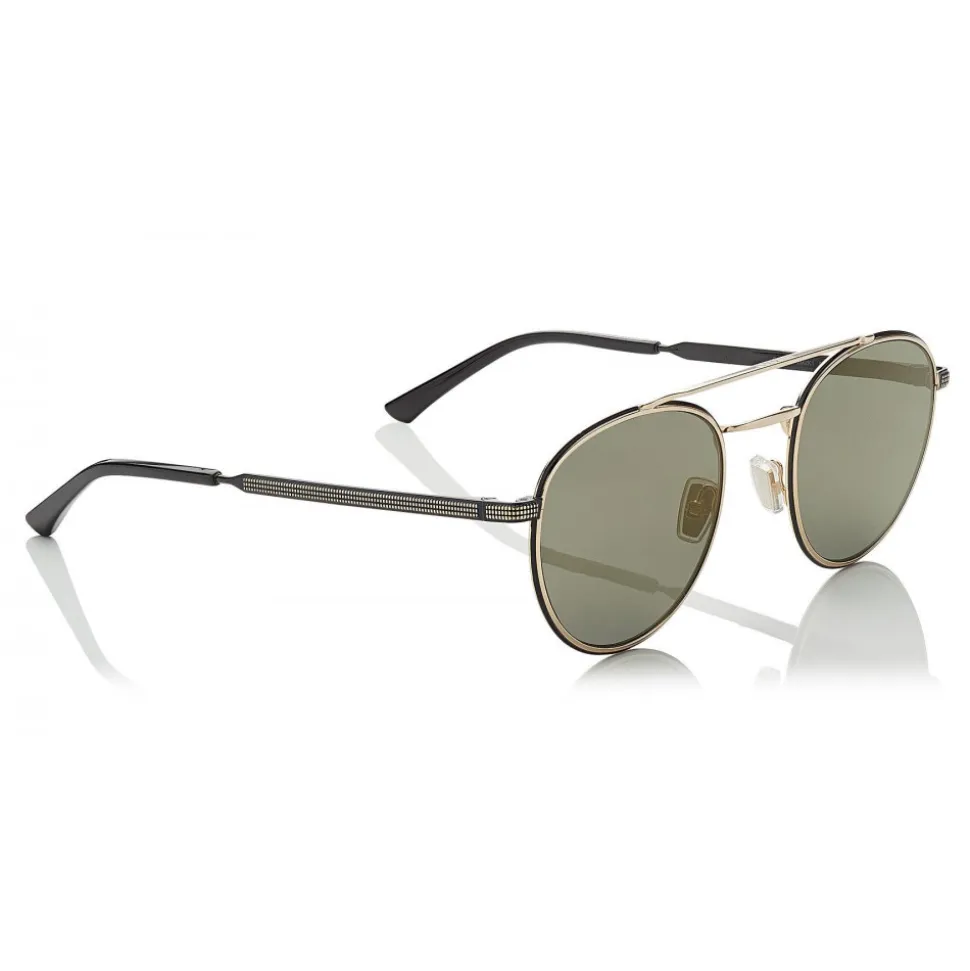 Jimmy Choo - Dave - Black and Gold Metal Aviator Sunglasses with Mirror Lenses - Jimmy Choo Eyewear - Avvenice
