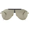 Jimmy Choo - Eddy - Silver Mirror Aviator Sunglasses with Antique Gold Grey and Khaki - Avvenice