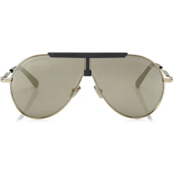 Jimmy Choo - Eddy - Silver Mirror Aviator Sunglasses with Antique Gold Grey and Khaki - Avvenice
