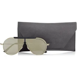 Jimmy Choo - Eddy - Silver Mirror Aviator Sunglasses with Antique Gold Grey and Khaki - Avvenice
