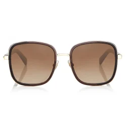 Jimmy Choo - Elva - Black and Gold Metal Oversized Sunglasses with Crystal Fabric Detailing - Sunglasses - Jimmy Choo Eyewear - Avvenice