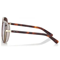 Jimmy Choo - Elva - Black and Gold Metal Oversized Sunglasses with Crystal Fabric Detailing - Sunglasses - Jimmy Choo Eyewear - Avvenice