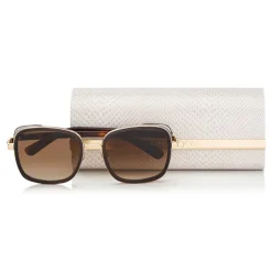 Jimmy Choo - Elva - Black and Gold Metal Oversized Sunglasses with Crystal Fabric Detailing - Sunglasses - Jimmy Choo Eyewear - Avvenice