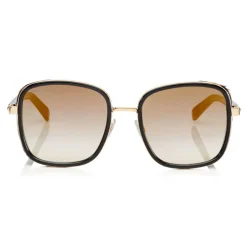 Jimmy Choo - Elva - Black and Rose Gold Oversized Sunglasses with Leopard Leather Detailing - Sunglasses - Jimmy Choo Eyewear - Avvenice