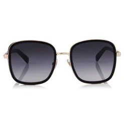 Jimmy Choo - Elva - Black and Copper Gold Oversized Sunglasses with Shimmer Suede Detailing - Jimmy Choo Eyewear - Avvenice