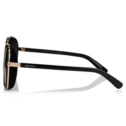 Jimmy Choo - Elva - Black and Copper Gold Oversized Sunglasses with Shimmer Suede Detailing - Jimmy Choo Eyewear - Avvenice