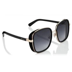 Jimmy Choo - Elva - Black and Copper Gold Oversized Sunglasses with Shimmer Suede Detailing - Jimmy Choo Eyewear - Avvenice