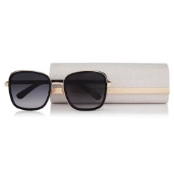 Jimmy Choo - Elva - Black and Copper Gold Oversized Sunglasses with Shimmer Suede Detailing - Jimmy Choo Eyewear - Avvenice