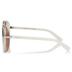 Jimmy Choo - Elva - Ivory Metal Oversized Sunglasses with Nude Shimmer Suede Detailing - Jimmy Choo Eyewear - Avvenice