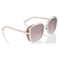Jimmy Choo - Elva - Ivory Metal Oversized Sunglasses with Nude Shimmer Suede Detailing - Jimmy Choo Eyewear - Avvenice