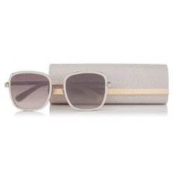 Jimmy Choo - Elva - Ivory Metal Oversized Sunglasses with Nude Shimmer Suede Detailing - Jimmy Choo Eyewear - Avvenice