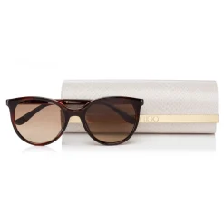 Jimmy Choo - Erie - Brown Havana Oversized Sunglasses with Metal Plexi Glitter - Sunglasses - Jimmy Choo Eyewear - Avvenice