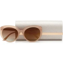 Jimmy Choo - Etty - Brown Gold Oval Sunglasses with Nude Frame - Jimmy Choo Eyewear - Avvenice