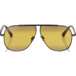 Jimmy Choo - Ewan - Brown Mirror Aviator Sunglasses with Ruthenium Havana and Silver Titanium Frame - Avvenice
