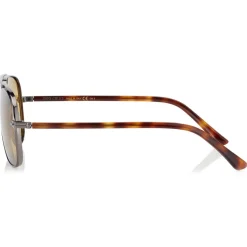 Jimmy Choo - Ewan - Brown Mirror Aviator Sunglasses with Ruthenium Havana and Silver Titanium Frame - Avvenice