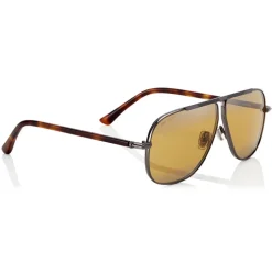 Jimmy Choo - Ewan - Brown Mirror Aviator Sunglasses with Ruthenium Havana and Silver Titanium Frame - Avvenice