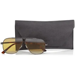 Jimmy Choo - Ewan - Brown Mirror Aviator Sunglasses with Ruthenium Havana and Silver Titanium Frame - Avvenice