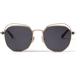 Jimmy Choo - Franny - Palladium and Rose-Gold Hexagon Sunglasses with Crystal Grey Silver Mirror Lenses - Avvenice