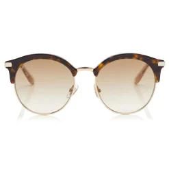 Jimmy Choo - Hally - Dark Havana Round Frame Sunglasses with Perforated Star Detailing - Jimmy Choo Eyewear - Avvenice