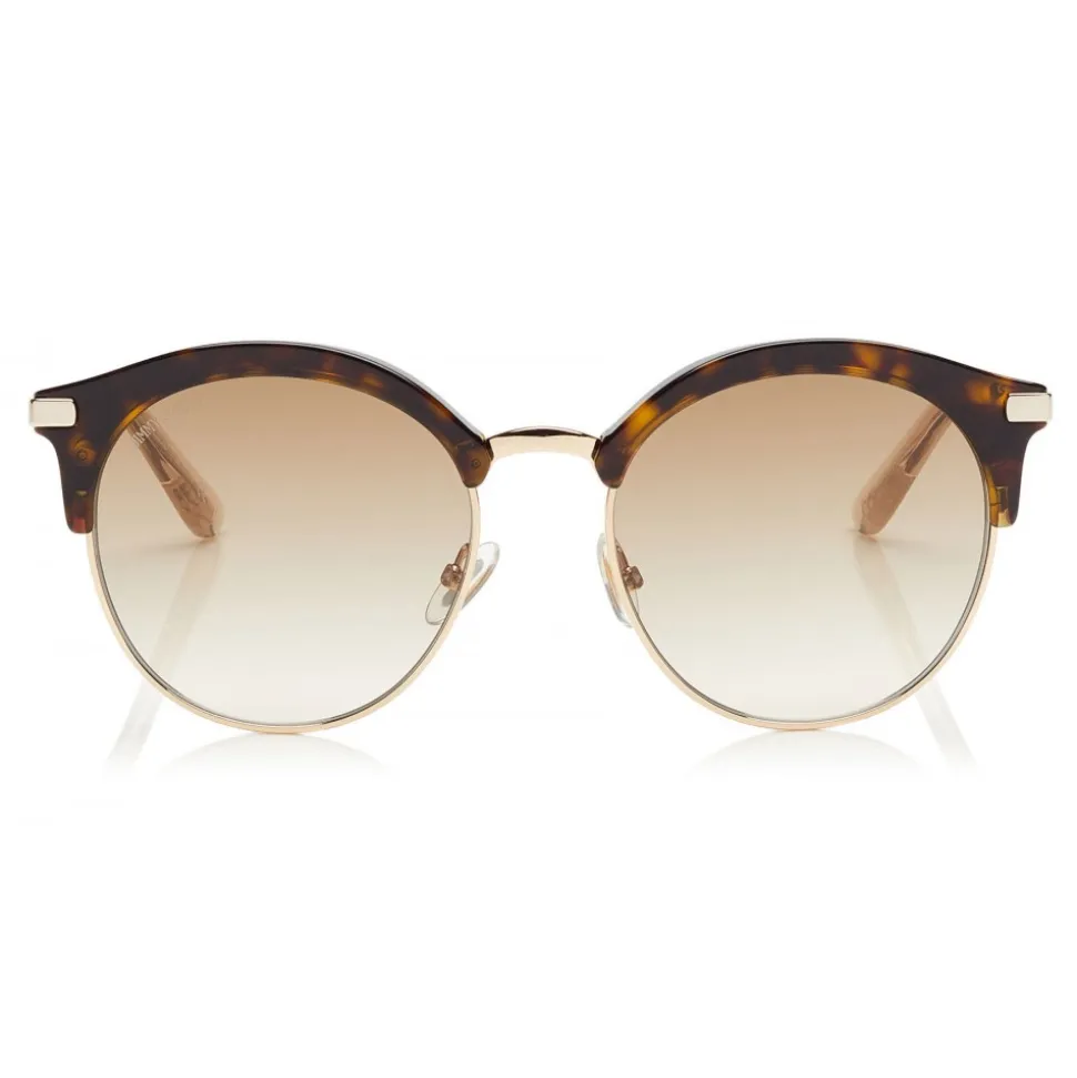 Jimmy Choo - Hally - Dark Havana Round Frame Sunglasses with Perforated Star Detailing - Jimmy Choo Eyewear - Avvenice
