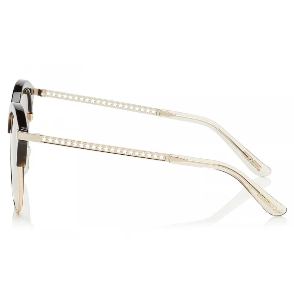 Jimmy Choo - Hally - Dark Havana Round Frame Sunglasses with Perforated Star Detailing - Jimmy Choo Eyewear - Avvenice