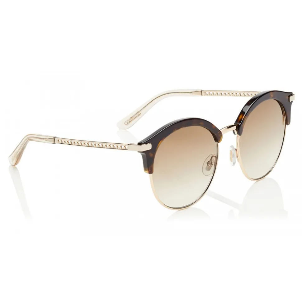 Jimmy Choo - Hally - Dark Havana Round Frame Sunglasses with Perforated Star Detailing - Jimmy Choo Eyewear - Avvenice
